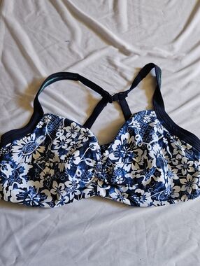 Title Nine Blue & White Floral Underwire Bra-Style Swim Top 36D